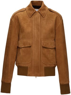 Ferragamo spread-collar leather jacket - Brown