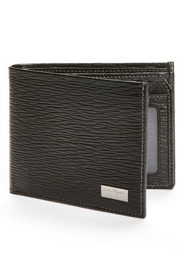FERRAGAMO Stamped Calfskin Leather Wallet in Black