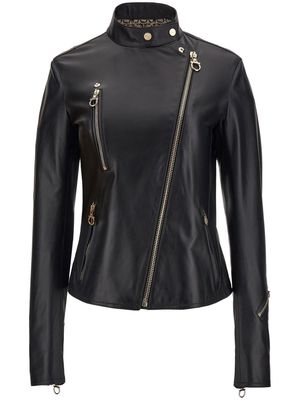 Ferragamo stand-collar leather biker jacket - BLACK