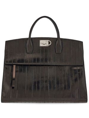 Ferragamo Studio leather textured tote bag - Black