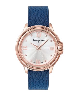Ferragamo Studmania Watch with Leather Strap, Rose Gold IP