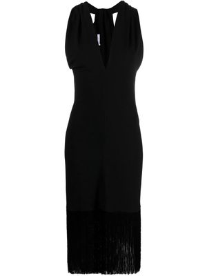 Ferragamo V-neck fringed midi dress - Black