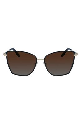 FERRAGAMO Vara 59mm Rectangular Sunglasses in Light Gold/Blue