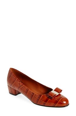 FERRAGAMO Vara Croc Embossed Leather Pump in Cognac at Nordstrom, Size 10.5