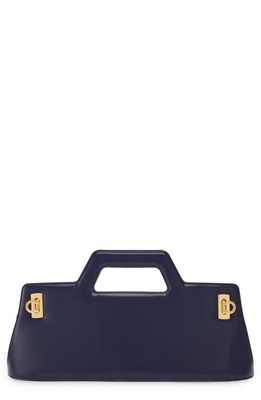FERRAGAMO Wanda East/West Leather Top Handle Bag in Midnight