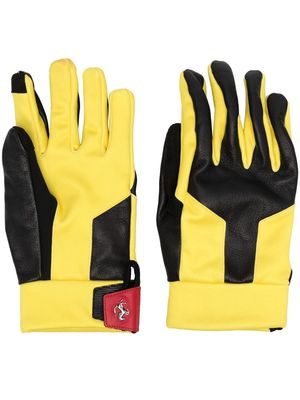 Ferrari colour-block leather racing gloves - Yellow