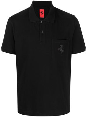 Ferrari horse-print cotton polo shirt - Black