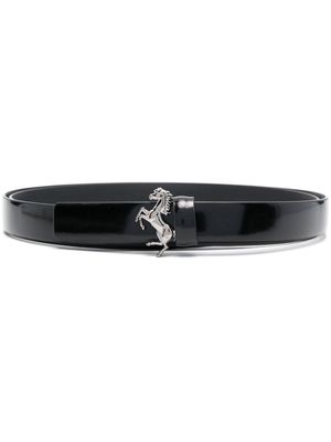 Ferrari logo-buckle brushed leather belt - Black