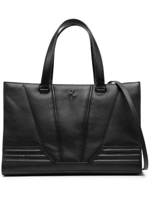 Ferrari logo-embossed leather tote bag - Black