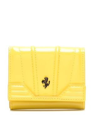 Ferrari logo-plaque tri-fold leather wallet - Yellow