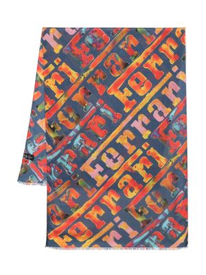 Ferrari logo-print fringed-edge scarf - Blue