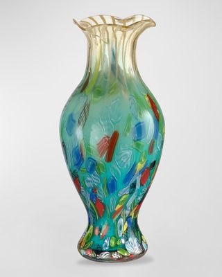 Festive Ruffle Art Glass Vase