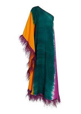 Feyida Hand-Dyed Feather-Trim Maxi Dress