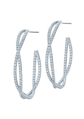 Fidelity 18K White Gold & Diamond Pavé Twisted Hoop Earrings