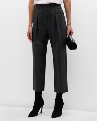 Fiera Pleated Cropped Vegan Leather Pants