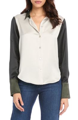 FIFTEEN TWENTY Colorblock Satin Button-Up Shirt in Mixed Colors