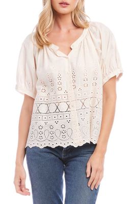 FIFTEEN TWENTY Eyelet Embroidered Button-Up Peasant Top in Natural