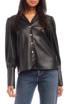 FIFTEEN TWENTY Faux Leather Button-Up Shirt in Black