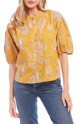 FIFTEEN TWENTY Floral Puff Sleeve Cotton Blouse in Yellow Print