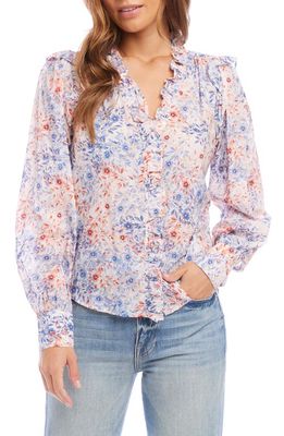 FIFTEEN TWENTY Floral Ruffle Trim Button-Up Shirt in Floral Print