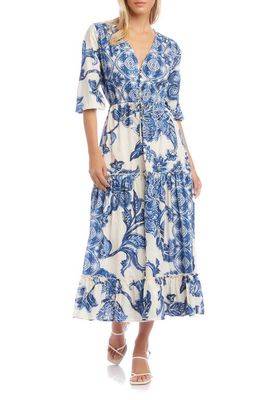 FIFTEEN TWENTY Floral Tiered Bubble Sleeve Button Front Maxi Dress in Print