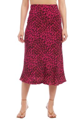 FIFTEEN TWENTY Leopard Print Bias Cut Midi Skirt in Pink Leopard