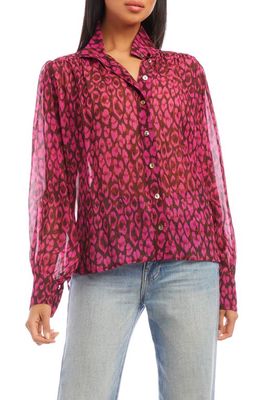 FIFTEEN TWENTY Leopard Print Button-Up Blouse in Pink Leopard