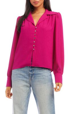 FIFTEEN TWENTY Long Sleeve Crepe Button-Up Blouse in Hot Pink