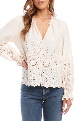 FIFTEEN TWENTY Long Sleeve Eyelet Button-Up Blouse in Natural