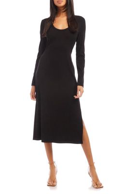 FIFTEEN TWENTY Long Sleeve Rib Midi Dress in Black