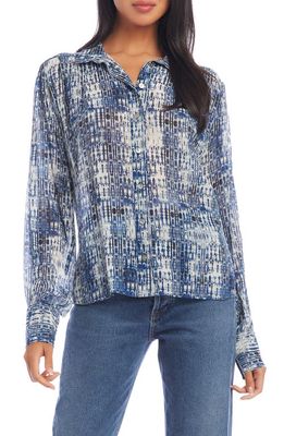 FIFTEEN TWENTY Metallic Boxy Button-Up Shirt in Print