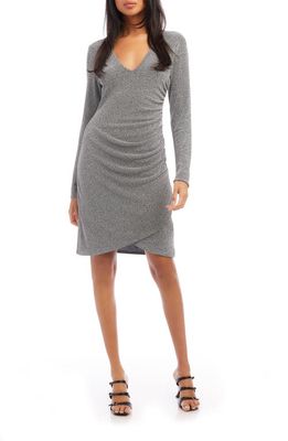 FIFTEEN TWENTY Metallic Side Gathered Long Sleeve Cocktail Dress