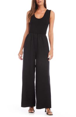 FIFTEEN TWENTY Mixed Media Sleeveless Wide Leg Jumpsuit in Black