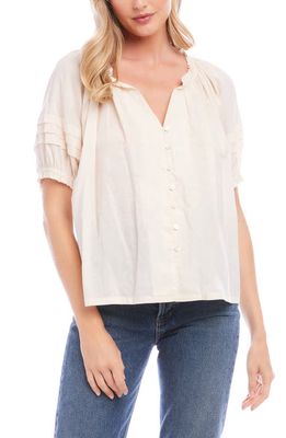 FIFTEEN TWENTY Pleat Sleeve Cotton Button-Up Blouse in Natural