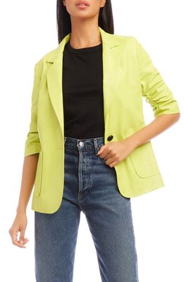 FIFTEEN TWENTY Ruched Sleeve Faux Leather Blazer in Lime