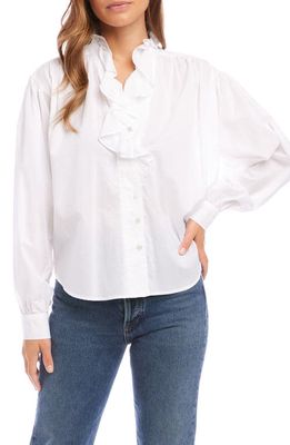 FIFTEEN TWENTY Ruffle Neck Button-Up Shirt in Off White
