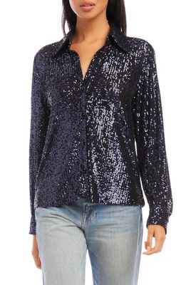 FIFTEEN TWENTY Sequin Button-Up Shirt in Midnight
