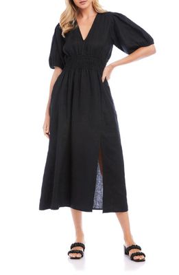 FIFTEEN TWENTY Smocked Waist Linen Maxi Dress in Black