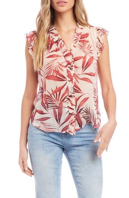 FIFTEEN TWENTY Tropical Print Ruffle Top in Coral Print
