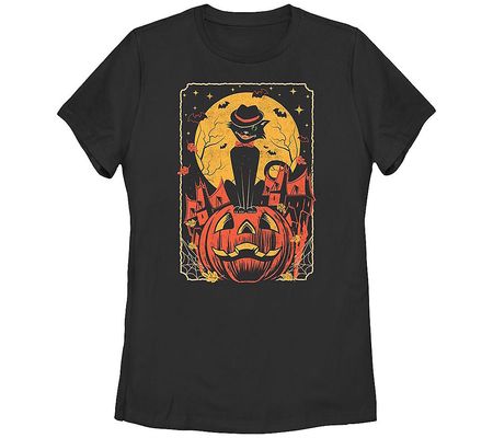 Fifth Sun Women's Vintage Halloween Cat Black T ee