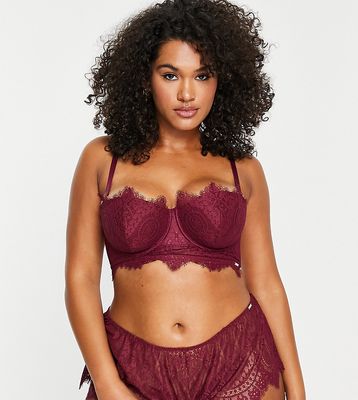 Figleaves Curve Adore lace padded longline multiway balcony bra in redcurrant