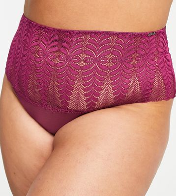 Figleaves Curve Opulence sheer embroidered high waist brazilian brief in purple