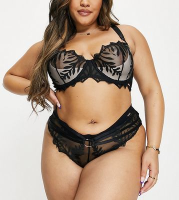 Figleaves Curve Tease embroided brazilian brief in black