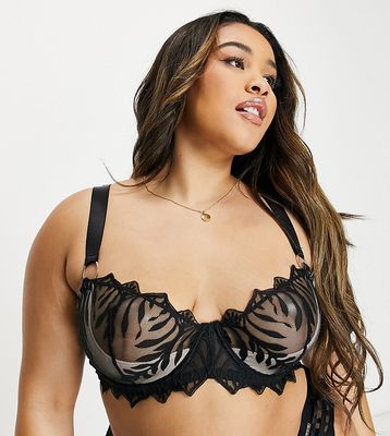Figleaves Curve Tease embroidered non padded balconette bra in black