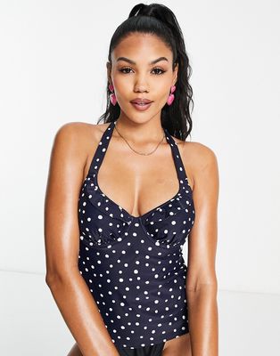 Figleaves Fuller Bust sorrento underwire tummy control tankini in ink spot-Navy