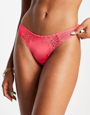Figleaves Pulse eyelash lace thong in watermelon-Pink