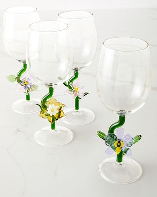 Figural Flower Wine Glasses, Set of 4