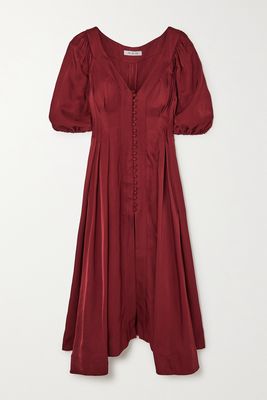 Fil De Vie - Casablanca Pleated Silk Midi Dress - Burgundy