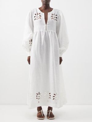 Fil De Vie - Indira Cutout Ramie Long-sleeve Dress - Womens - Cream