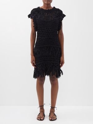 Fil De Vie - Isadora Crochet Midi Dress - Womens - Black